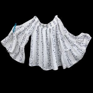 Umgee Smocked Off Shoulder Blouse w/Large Angel Sleeves/Bell Sleeves, Floral S